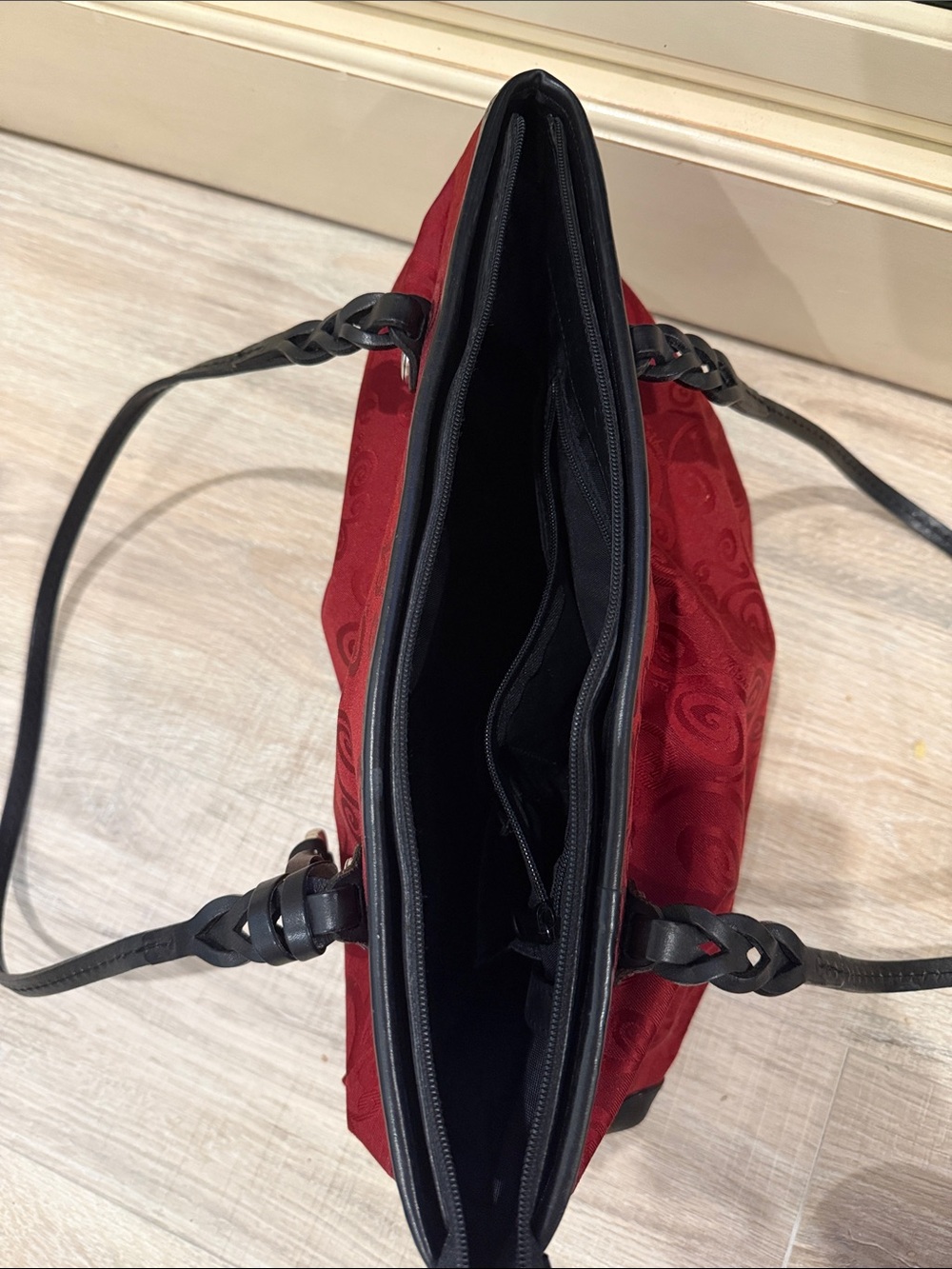 Brighton Red Shoulder Tote with Black Straps and Heart Charm - Picture 2 of 3